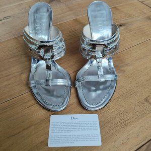 CHRISTIAN DIOR Leather Silver Sandal Heels